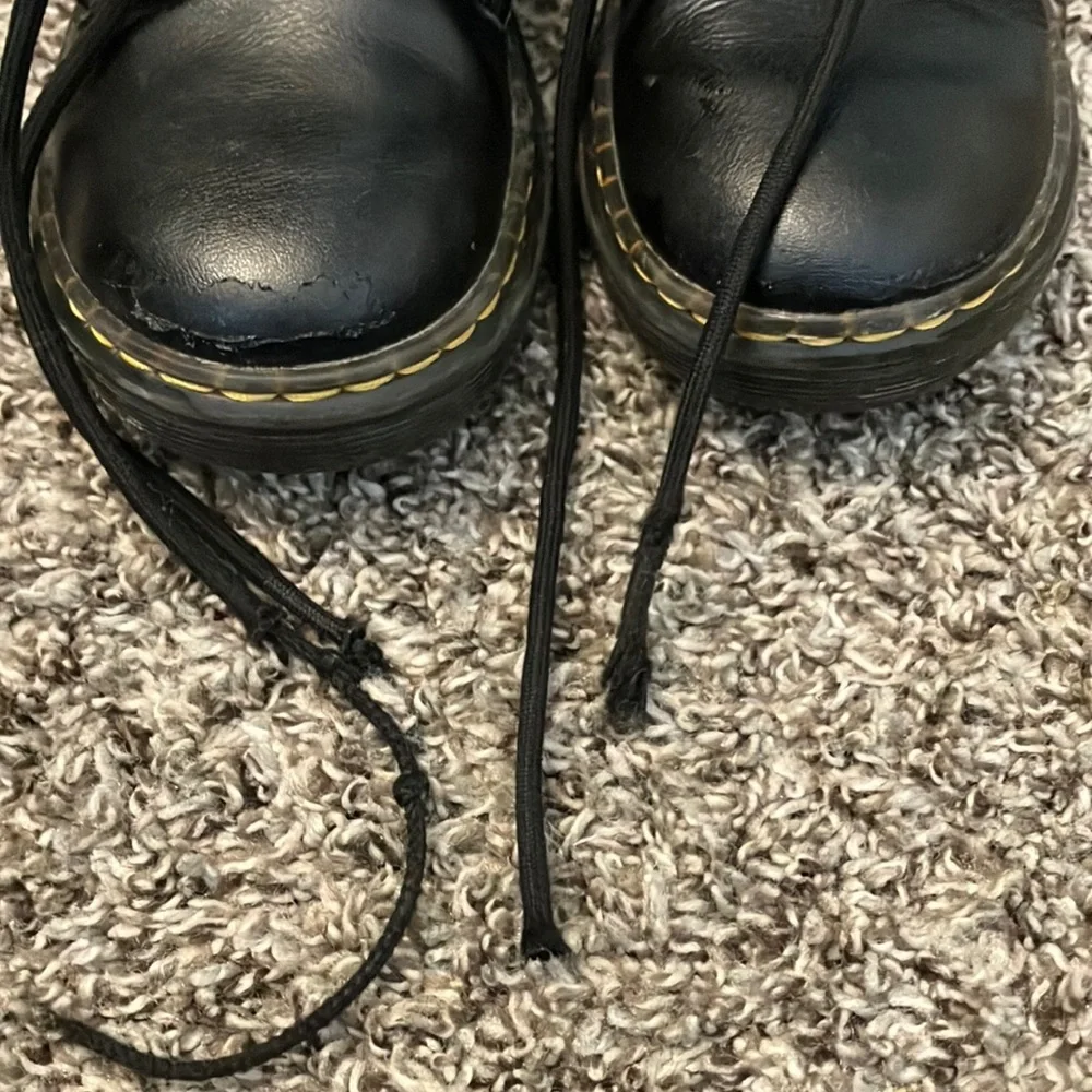 Dr. Martens Black Zavala Combat Boots with Yellow Stitching